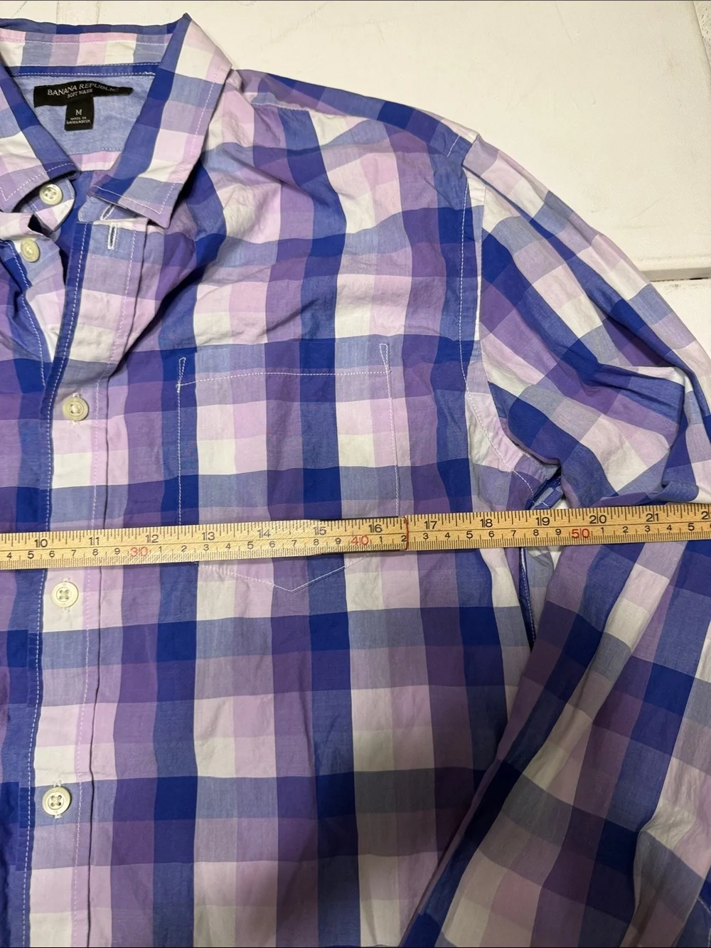 Banana Republic Men’s Medium Purple Plaid Button-Down Shirt Long Sleeve Cotton